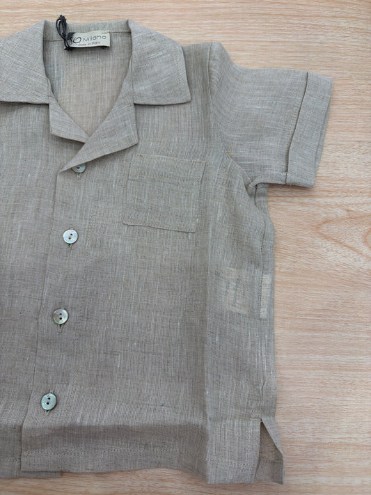Camicia Jo Milano mezza manica in lino con bottoncini con taschino laterale