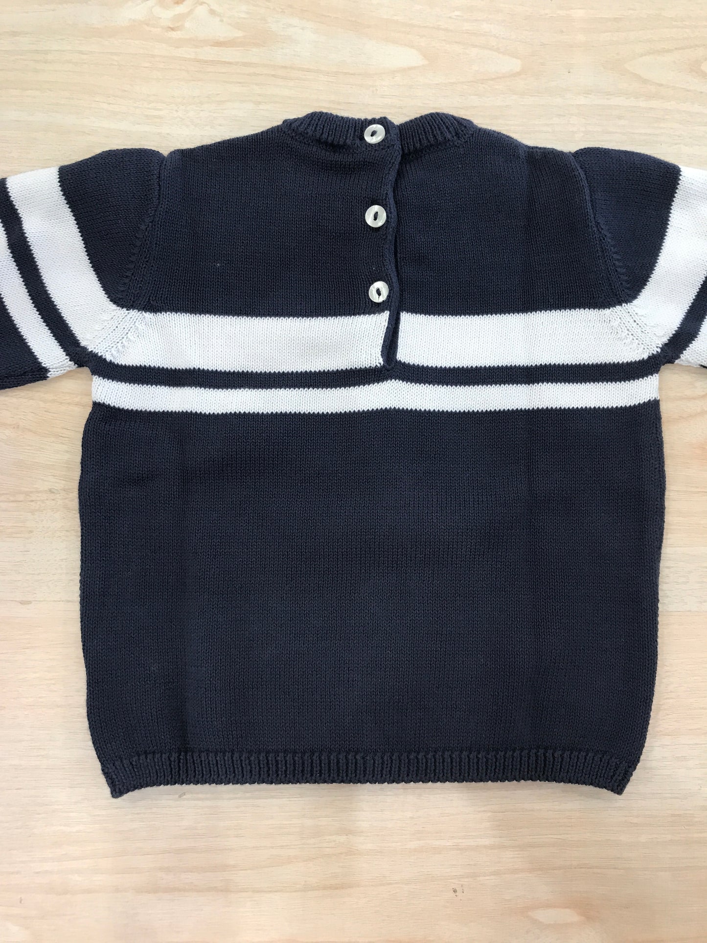 Maglione Coccodè in filo blu scuro manica lunga con strisce bianche