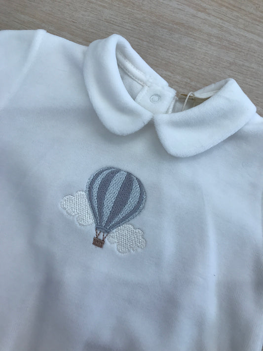 Tutina Baby Gi in ciniglia panna intera con mongolfiera ricamata