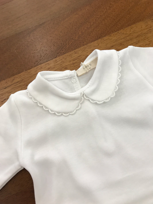 Body Baby Gi bianco manica lunga di caldo cotone con collo tondo smerlato