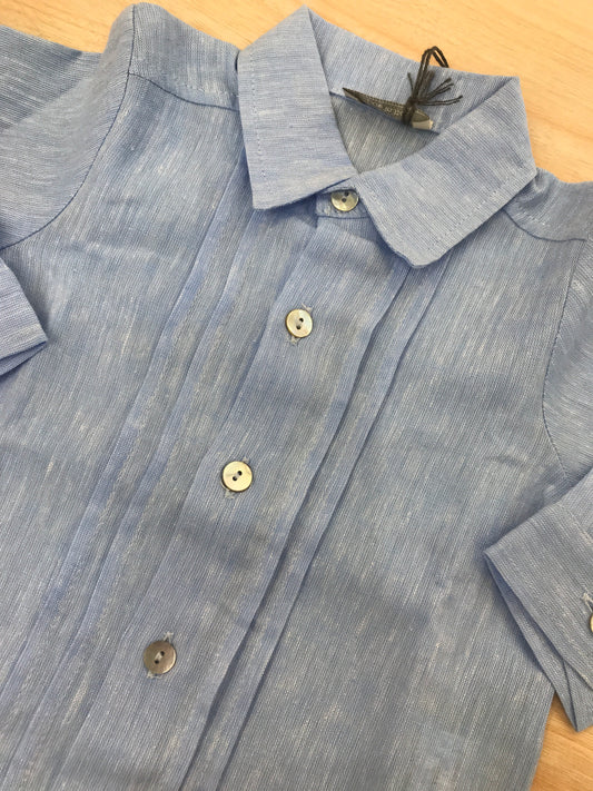 Camicia Jo Milano celeste manica lunga con pieghe sul davanti e bottoni madreperla