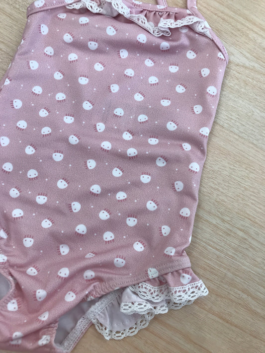 Costume Paz Rodriguez intero con rusche e piccoli animaletti bianchi con bretelle ad incrocio