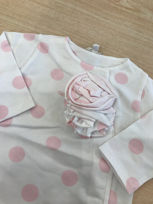 Tutina Nanan in cotone manica lunga con piedini a pois rosa con fiori con chiusura antipanico