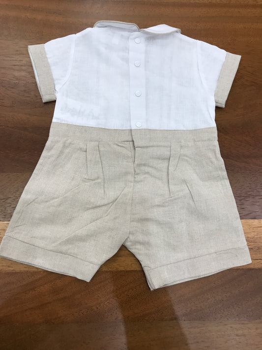 Pagliaccetto Nanan in lino mezza manica collo tondo beige e bianco