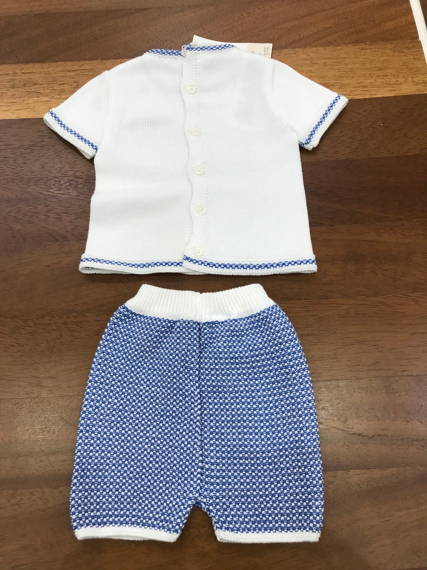 Completo Paz Rodriguez in filo due pezzi bianco e blu mezza manica con finta tasca sul petto pantalone corto
