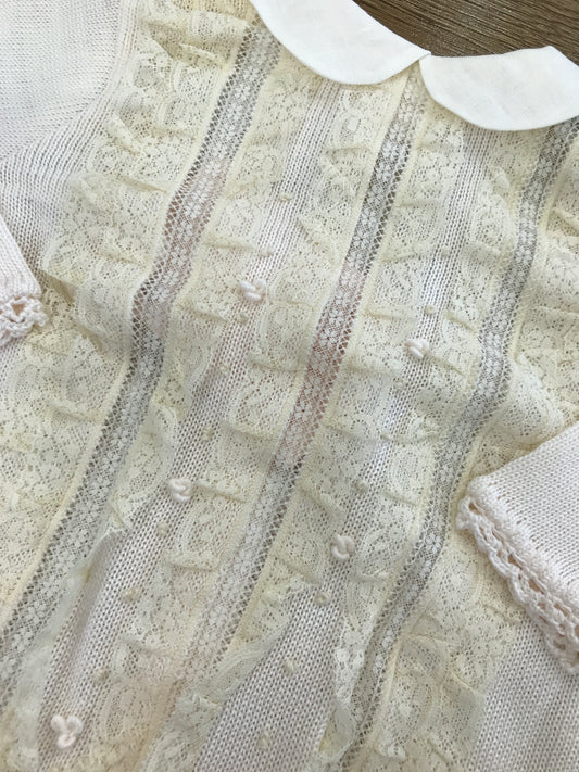 Tutina Ladia in filo rosata con applicazione di valancienne