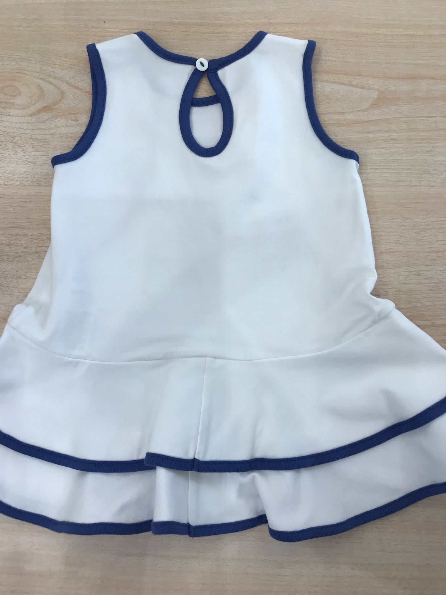 Abito Paz Rodriguez in cotone con doppie balze con profilo in blu smanicato con fiocchetto laterale