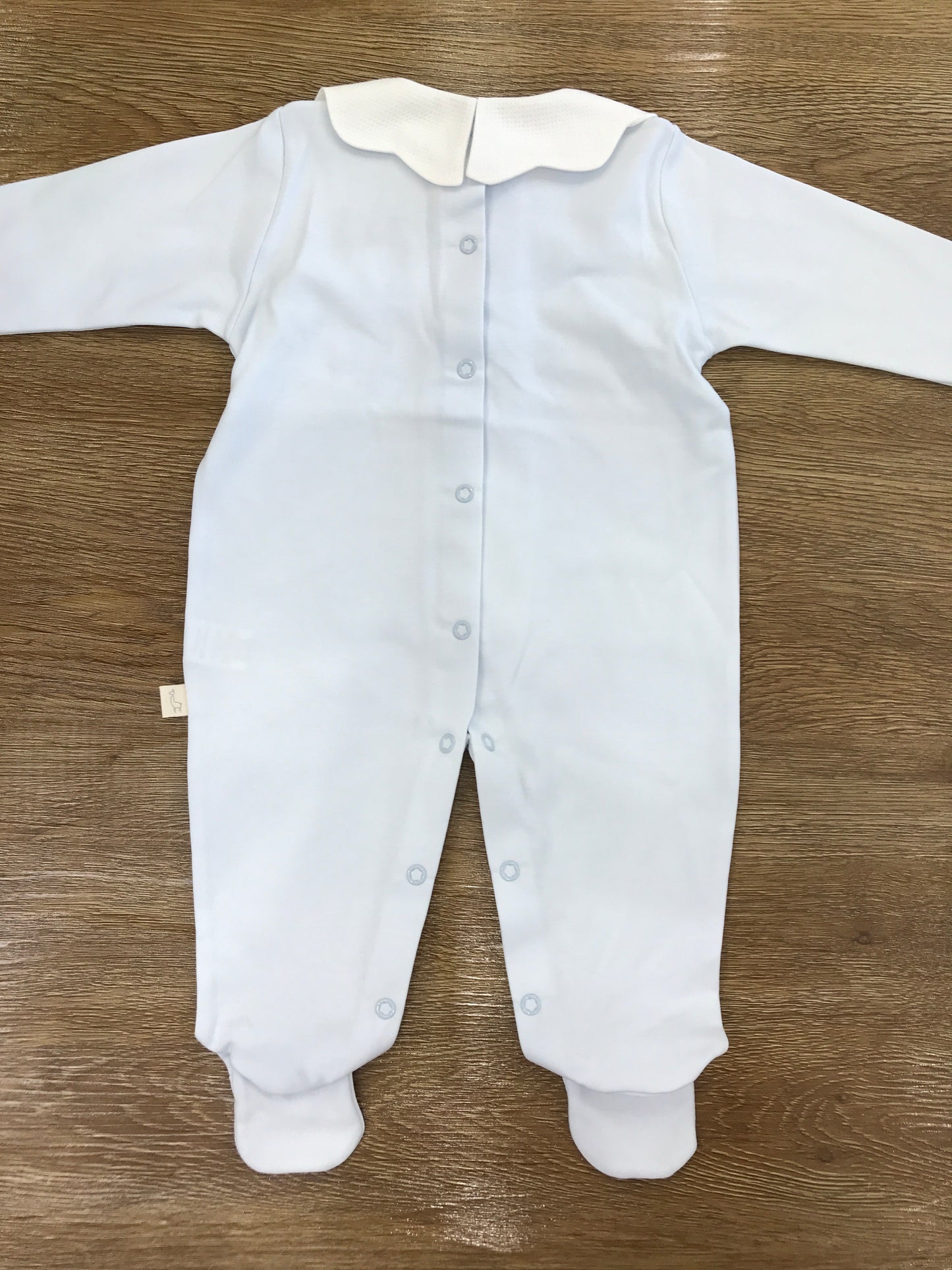 Tutina Baby Gi in cotone intera celeste con collo smerlato bianco in piquet