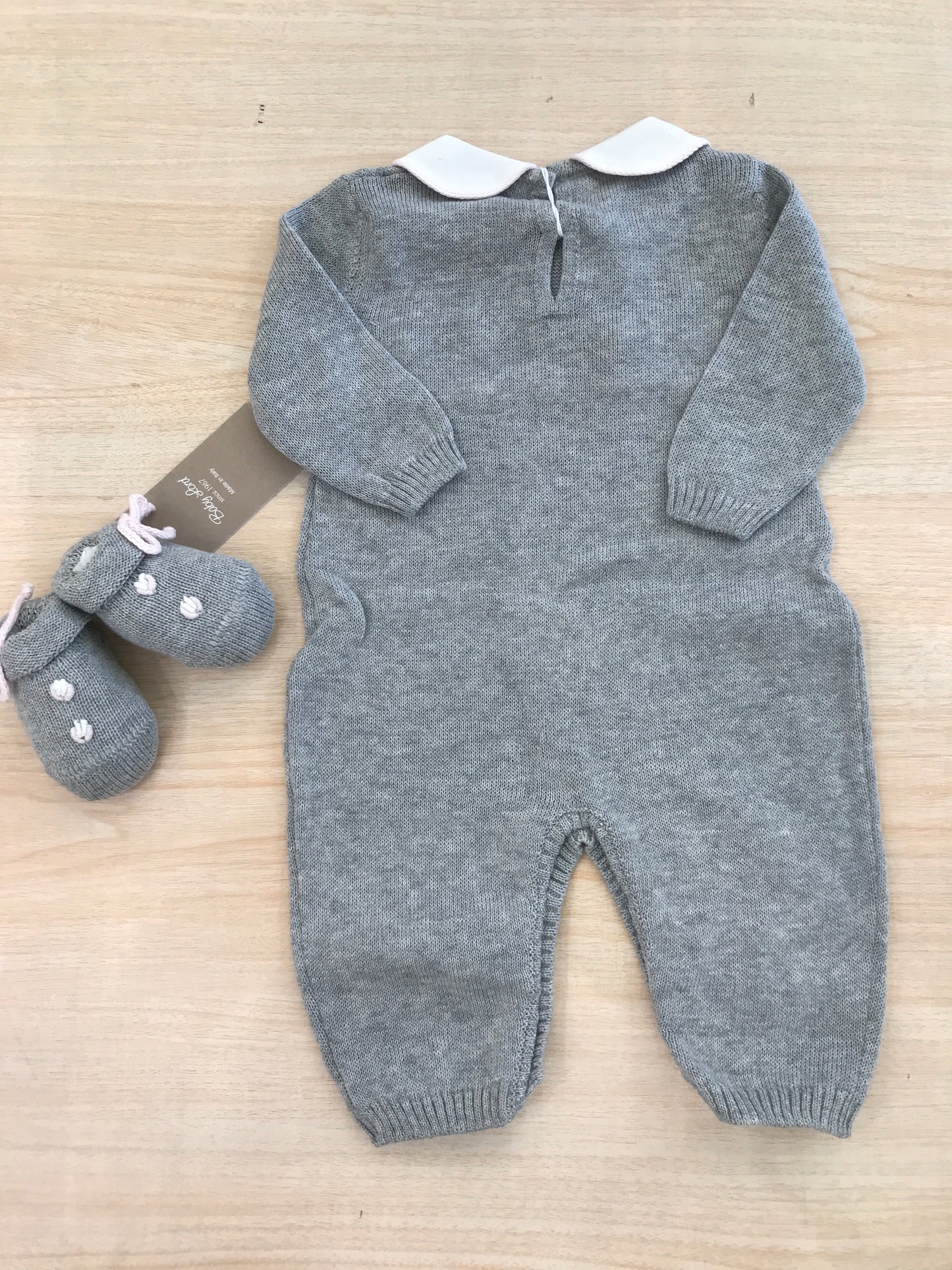 Tutina Baby Lord in filo manica lunga gamba lunga grigia con passanastro e fiori rosa
