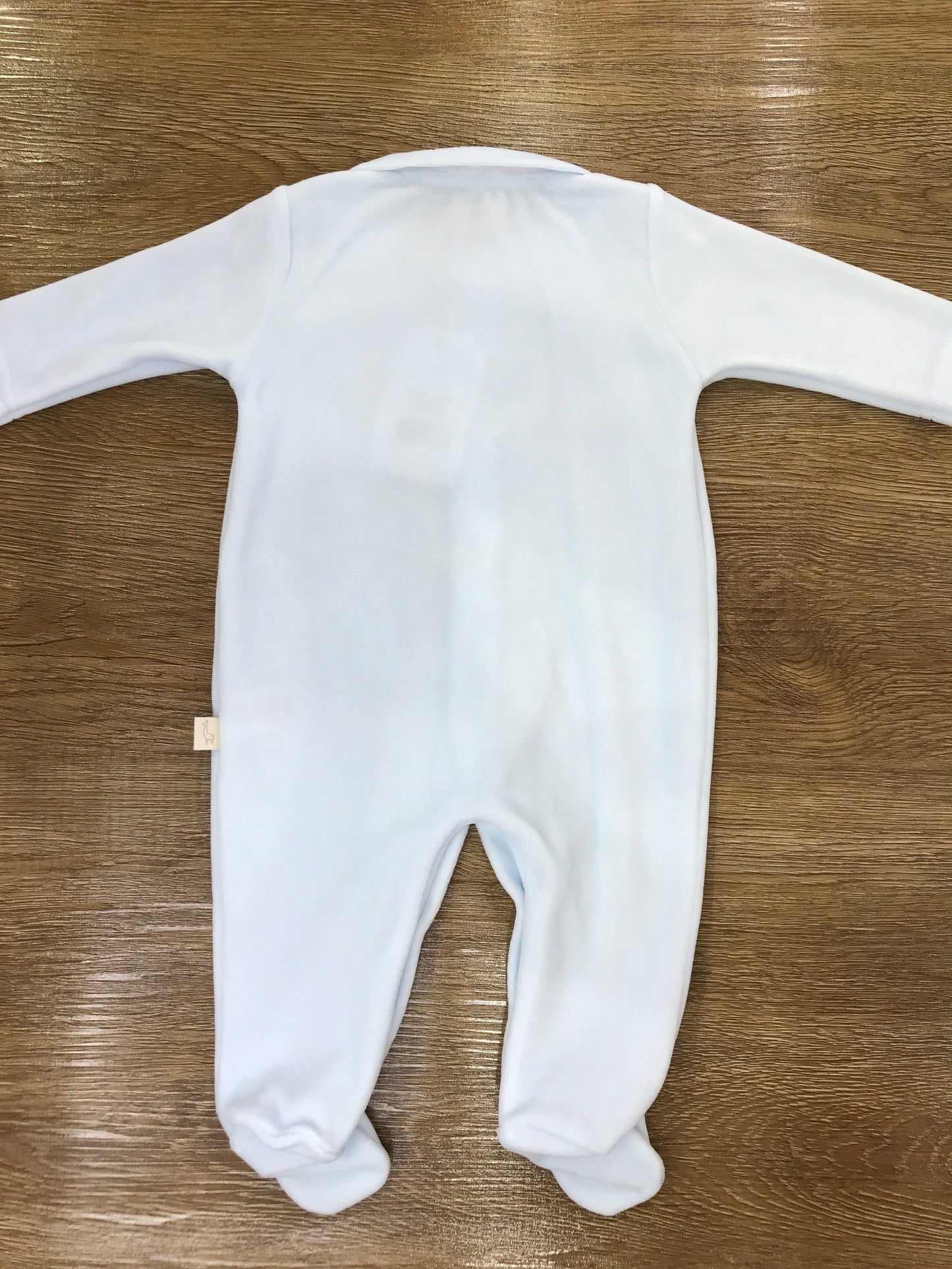 Tutina Baby Gi in ciniglia intera celeste con orsetto ricamato sul davanti