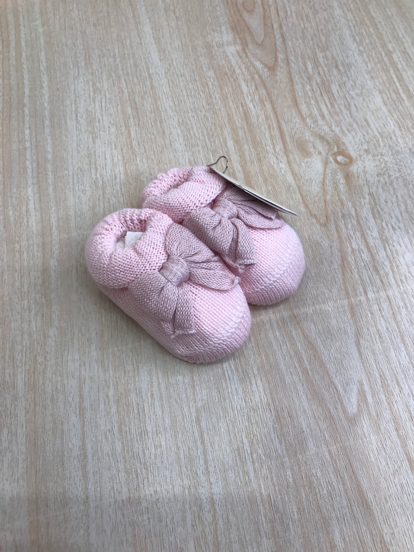 Babbucce Baby Lord in filo rosa con fiocco rosa antico