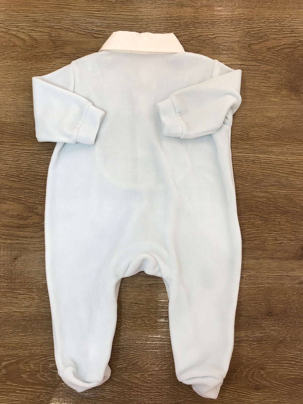 Tutina Ladia intera in ciniglia celeste con effetto finta camicia