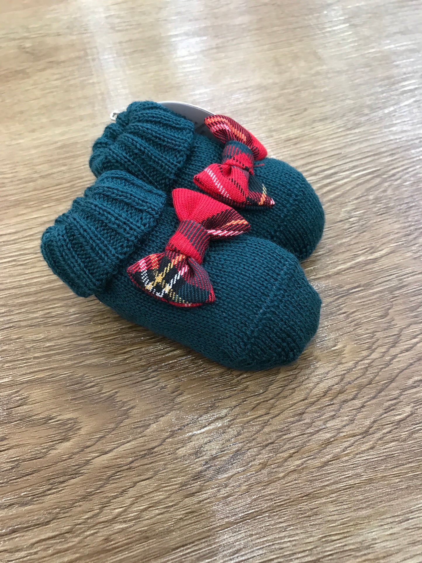 Babbucce Baby Lord in lana verde scuro con fiocco scozzese