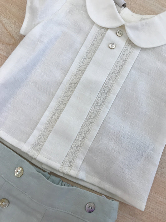 Completo Paz Rodriguez in cotone camicia mezza manica con ricamo centrale con pantalone corto verde