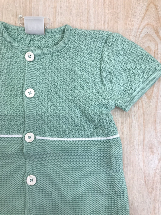 Pagliaccetto Paz Rodriguez in filo verde mezza manica con bottoncini sul davanti e lavoro a maglia sul corpetto