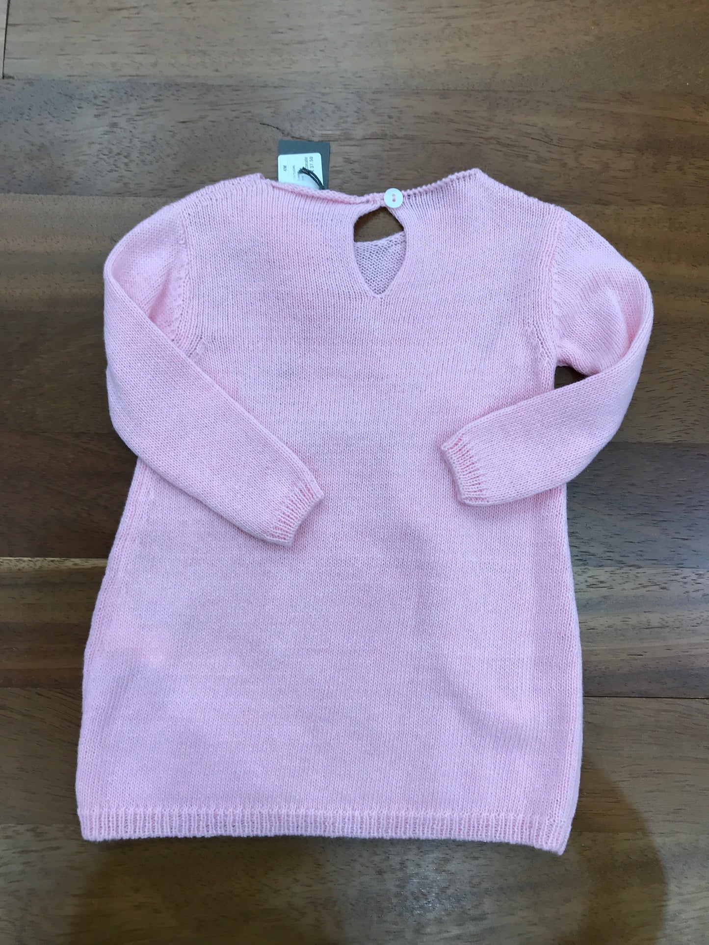 Abitino Jo Milano in lana manica lunga, con cuore a righe bianche e rosa laterale con fiocco sulla spalla