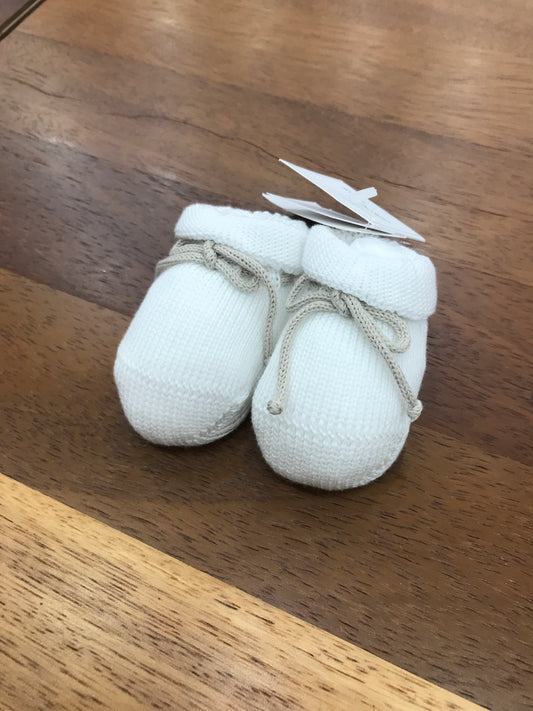 Babbucce Bebè di almy in filo bianche e tortora