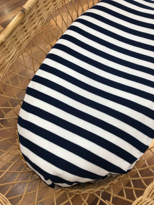 Coperta Baby Lord in filo a righe bianche blu e bordi beige