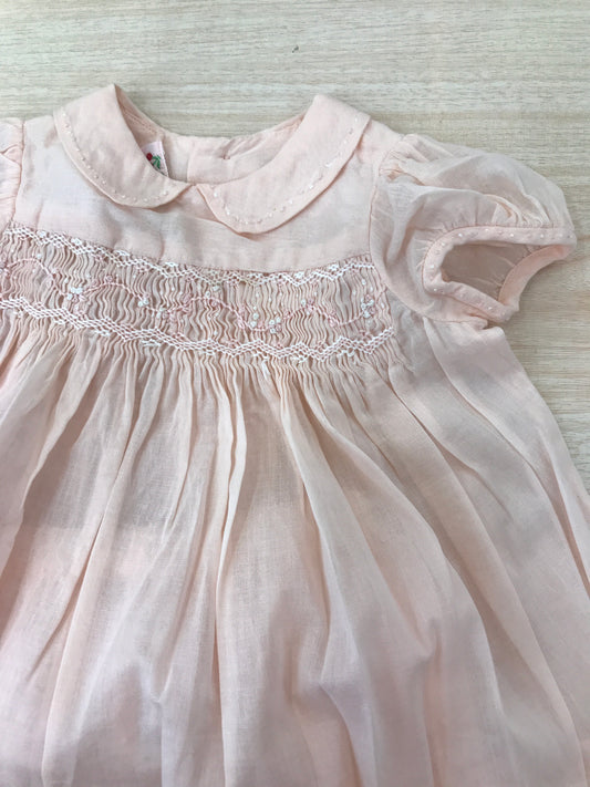Abito BonPoint in cotone mezza manica a sbuffo con corpetto lavorato da puto smock e fiori con culotte abbinata