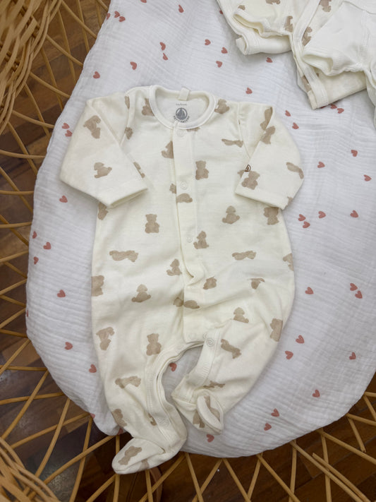 Coordinato nascita Petit Bateau in cotone panna con orsetti in beige