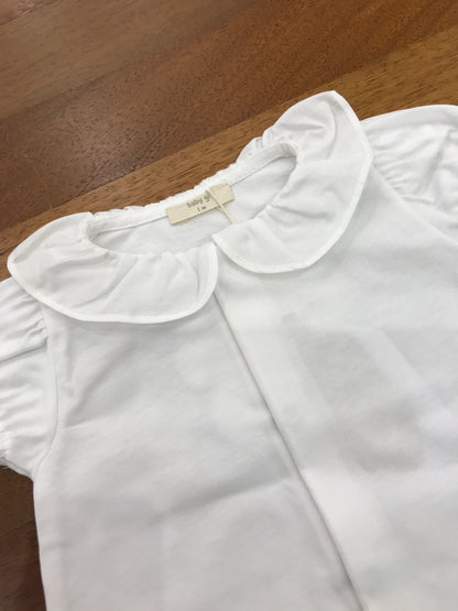 Pagliaccetto Baby Gi in cotone bianco mezza manica collo con rusche bianca