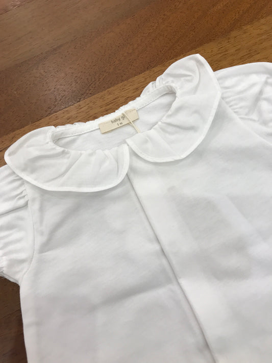 Pagliaccetto Baby Gi in cotone bianco mezza manica collo con rusche bianca