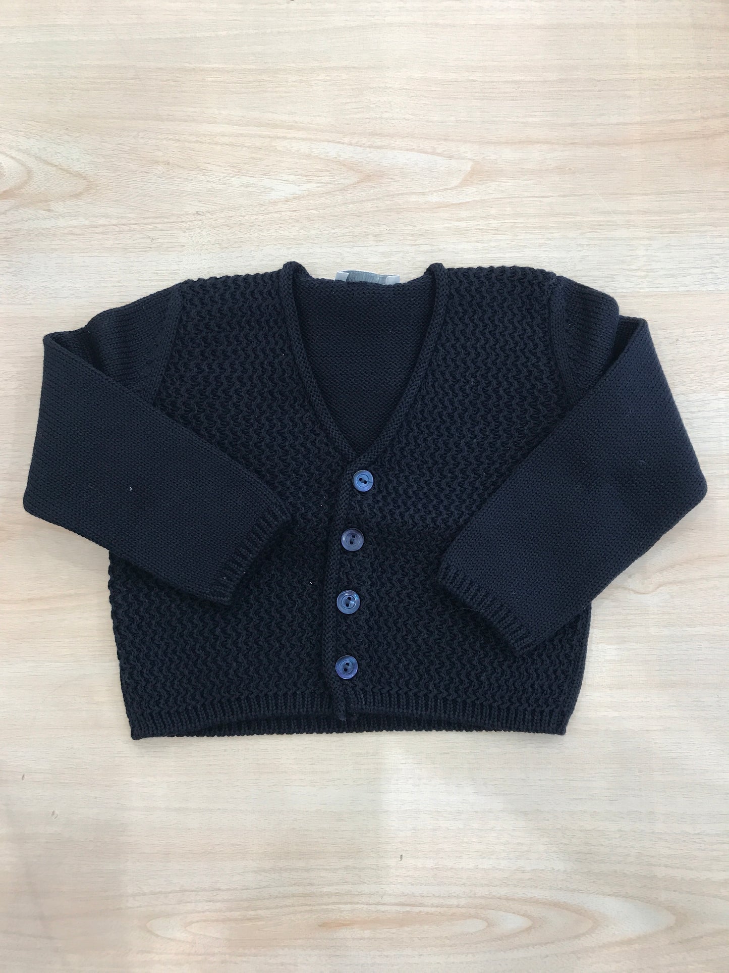 Cardigan Colibrì in filo blu scuro lavorato con scollo e bottoni sul davanti