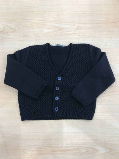 Cardigan Colibrì in filo blu scuro lavorato con scollo e bottoni sul davanti