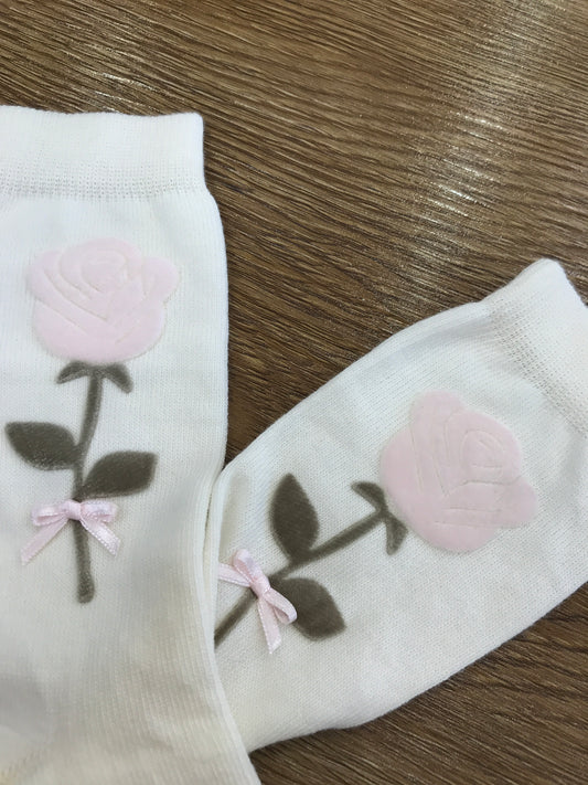 Calzino Story Loris in caldo cotone con rosa in velluto applicata sul davanti