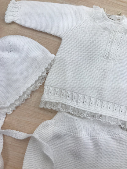 Tutina PCS in filo due pezzi manica lunga gamba lunga con piedini con rifiniture in pizzo e ricami