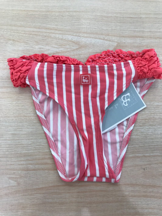 Costume Al Agua Patos a righe corallo e bianche con rusche drappeggio sul retro
