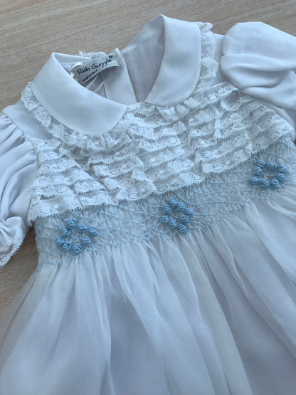 Pagliaccetto Piccola Giuggiola in organza mezza manica con colletto con pizzo corpetto lavorato con lavorazione id rose celesti