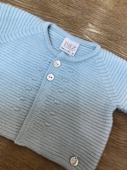 Cardigan Paz Rodriguez in lana verde con piccoli bottoncini e pois in rilievo sul davanti