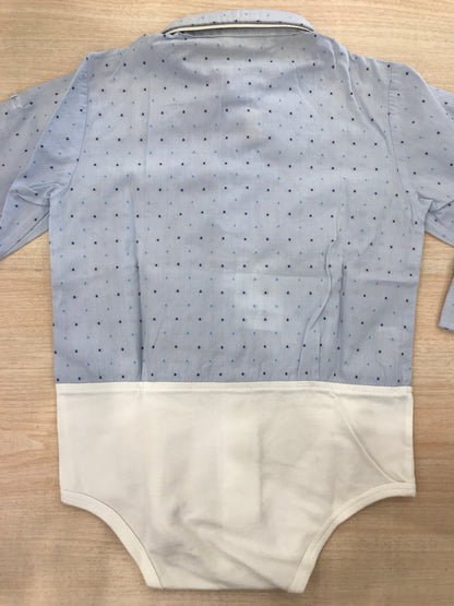 Camicia Cielo Blu in cotone manica lunga celeste con pois colorati con effetto body