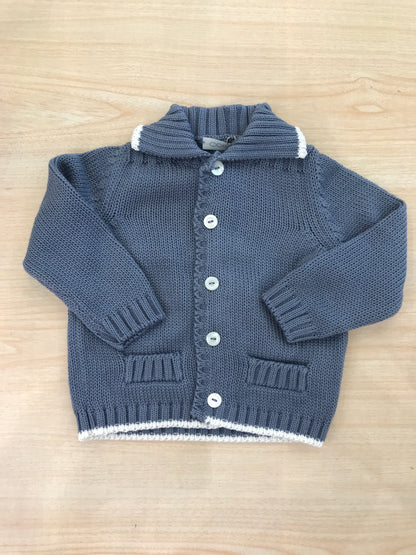 Cardigan Colibrì in filo avio con rifiniture in bianco