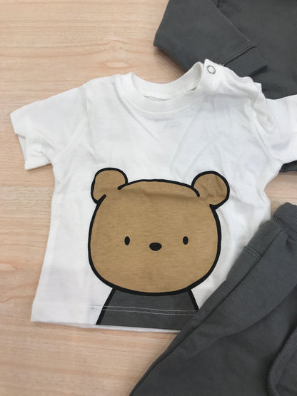 Tuta AVentiQuattrore in cotone grigio scuro tre pezzi t-shirt felpina e pantalone lungo con sacca abbinata decorato da orsetti