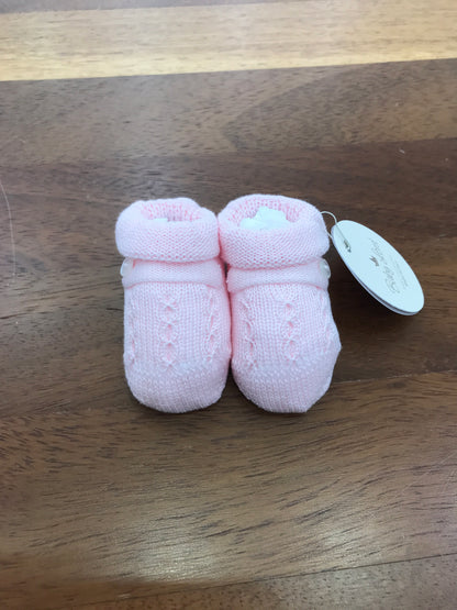 Babbucce Baby Lord in filo rosa con lavorazione di trecce sul davanti e bottoncino laterale