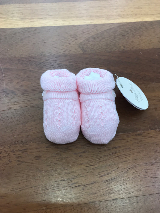 Babbucce Baby Lord in filo rosa con lavorazione di trecce sul davanti e bottoncino laterale