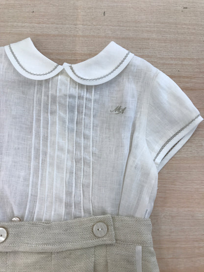 Completo Martin Aranda camicia mezza manica in lino con pieghe e pantalone corto tortora