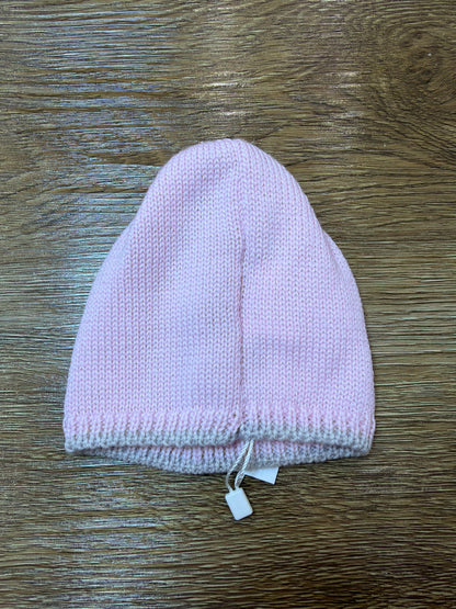 Cappello Bebè di Almy in lana rosa con profilo tortora e lavorazione di trecce centrale