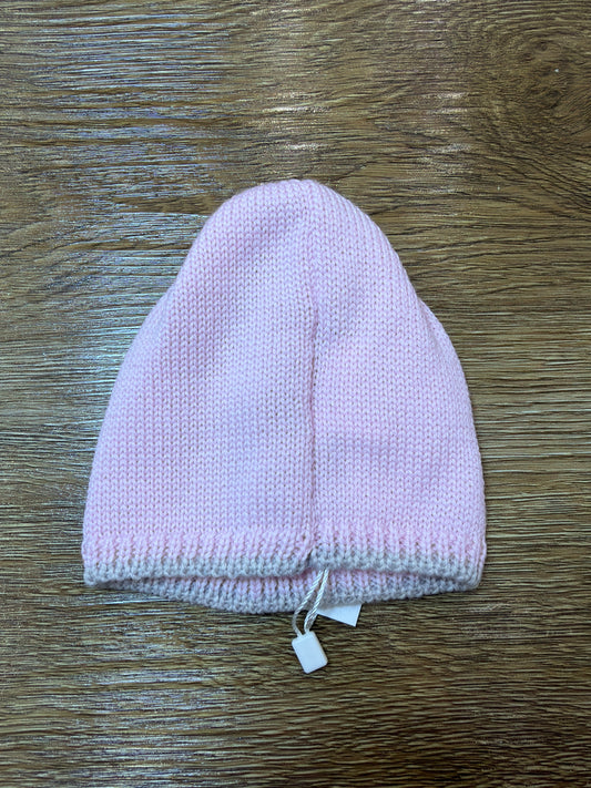Cappello Bebè di Almy in lana rosa con profilo tortora e lavorazione di trecce centrale