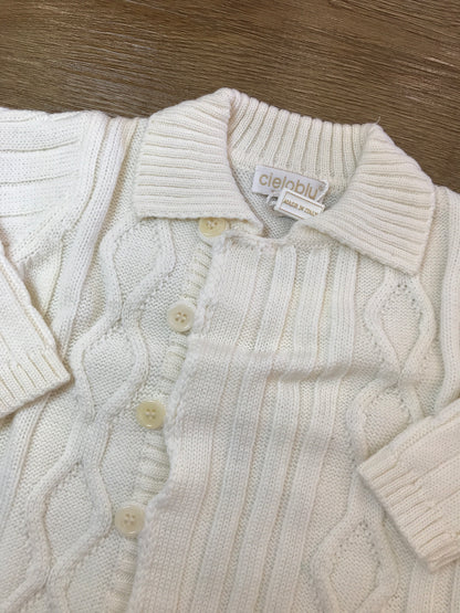 Cardigan Biebi in lana panna con lavorazione sul davanti e piccoli bottoncini