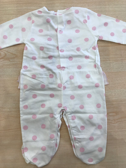 Tutina Nanan in cotone manica lunga gamba lunga a pois rosa con rusche e fiocchetto
