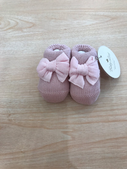 Babbucce Baby Lord in fil rosa antico con fiocco rosa chiaro