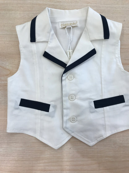 Gilet Cielo Blu in cotone bianco con richiami blu scuro e bottoncini