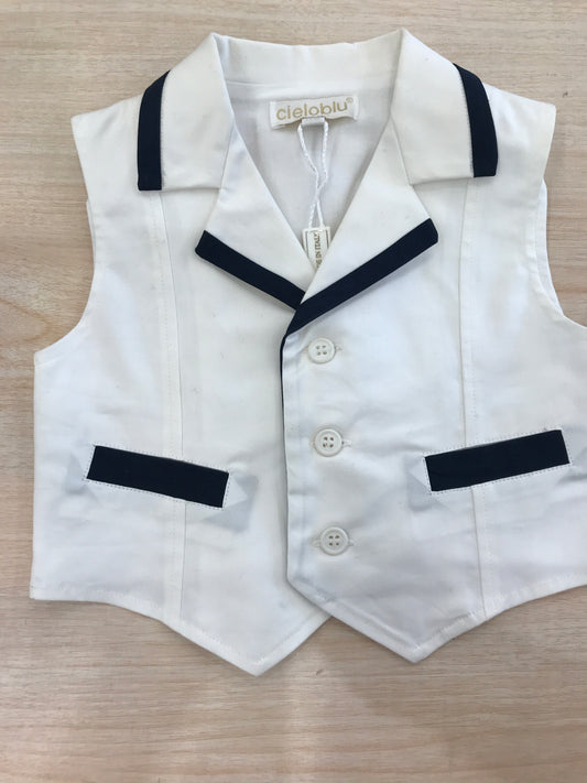 Gilet Cielo Blu in cotone bianco con richiami blu scuro e bottoncini