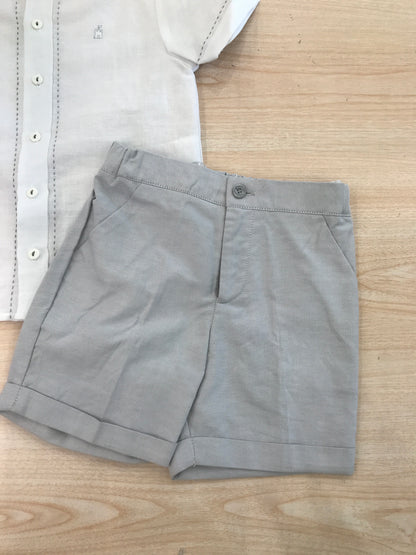 Completo Paz Rodriguez camicia mezza manica con ricami con bermuda grigio