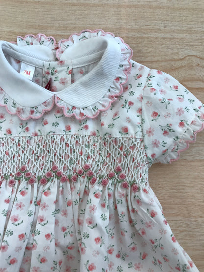Pagliaccetto Les Enfants de Gisele in cotone mezza manica a sbuffo con colletto smerlato con fiorellini rosa e verdi