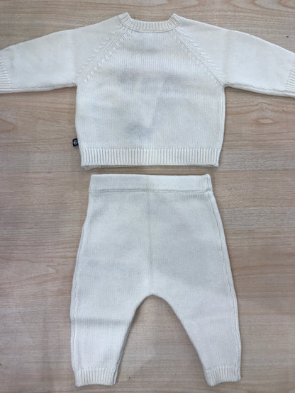 Completo Petit Bateau in lana due pezzi panna con cuore ricamato in rosso