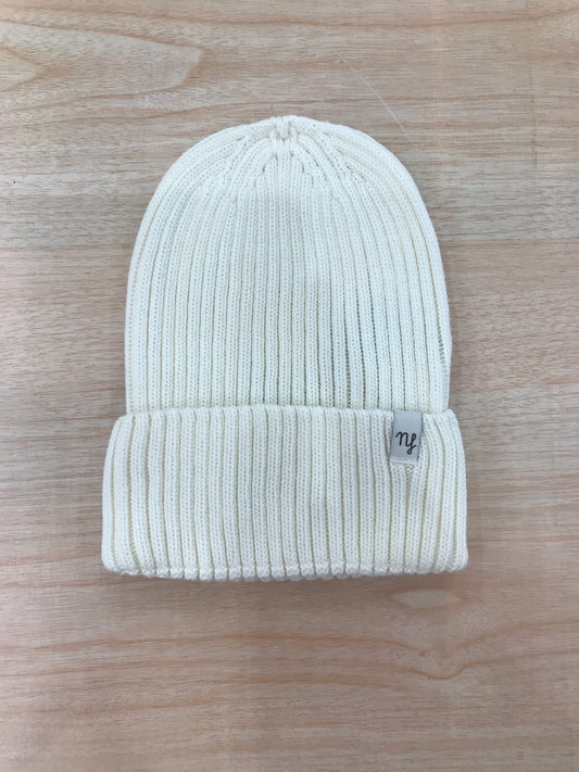 Cappello Nannafrufrù in filo di cotone panna a righe con risvolto